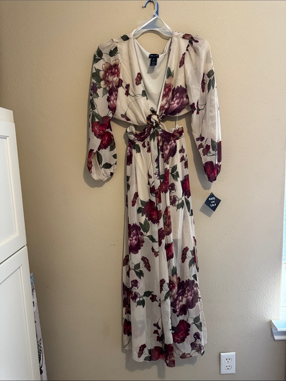 Kaleidoscope Floral Knot-Front Cream Maxi Dress